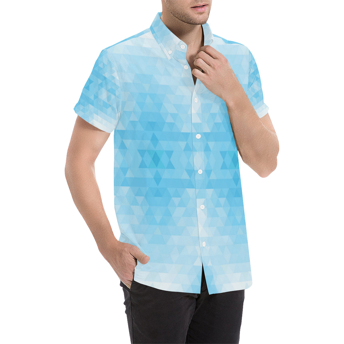 Geometric Blue Pattern Print Design 01 Men's Short Sleeve Button Up Shirt