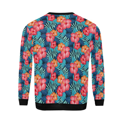 Red Hibiscus Pattern Print Design HB02 Men Long Sleeve Sweatshirt