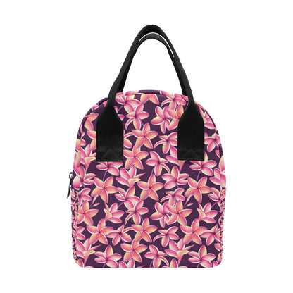 Purple Plumeria Pattern Print Design PM010 Insulated Lunch Bag