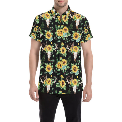 Sunflower Pattern Print Design SF08 Men's Short Sleeve Button Up Shirt
