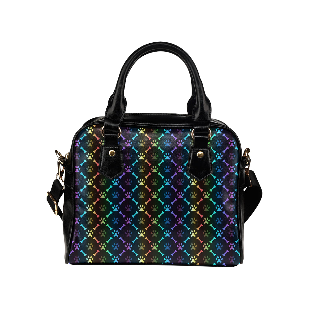 Paw Rainbow Pattern Print Design A01 Shoulder Handbag