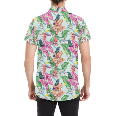 Hummingbird Tropical Pattern Print Design 05 Men's Short Sleeve Button Up Shirt