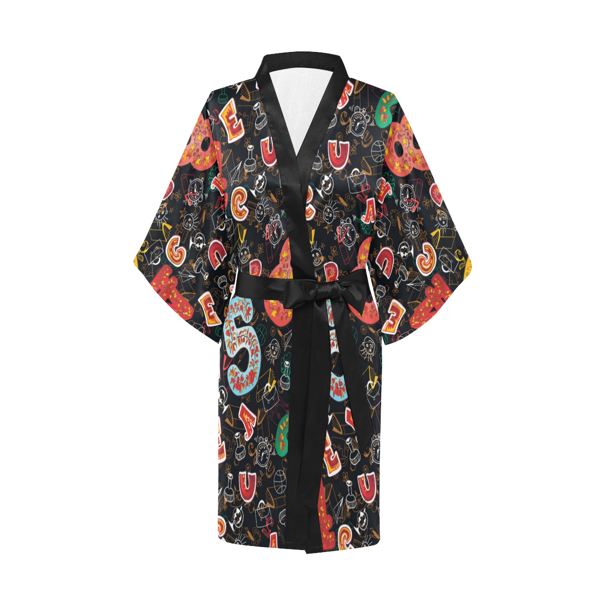 Number Pattern Print Design A03 Women's Short Kimono