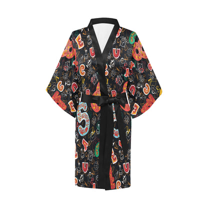 Number Pattern Print Design A03 Women's Short Kimono