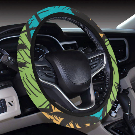 Palm Tree Pattern Print Design PT09 Steering Wheel Cover with Elastic Edge