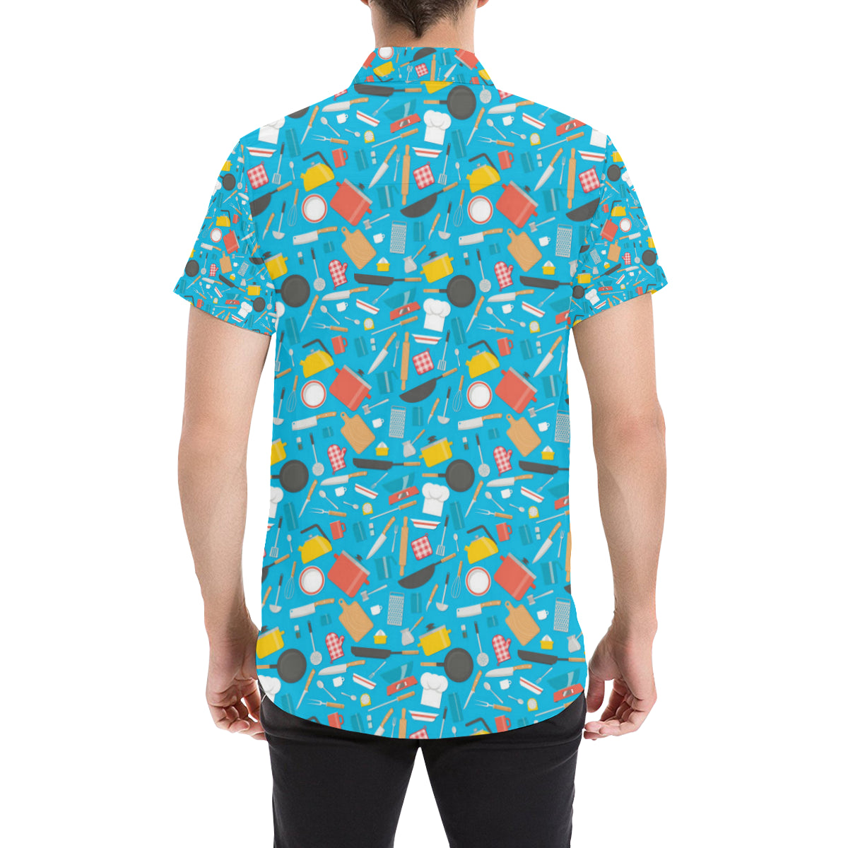 Cooking Kitchen Tools Pattern Print Design 03 Men's Short Sleeve Button Up Shirt