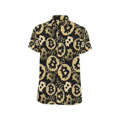 Bitcoin Pattern Print Design DO06 Men's Short Sleeve Button Up Shirt