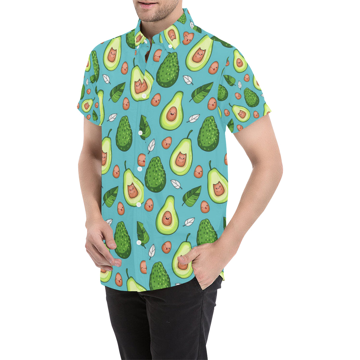 Avocado Pattern Print Design AC05 Men's Short Sleeve Button Up Shirt