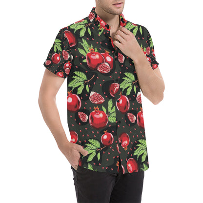 Pomegranate Pattern Print Design PG06 Men's Short Sleeve Button Up Shirt