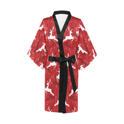 Reindeer Red Pattern Print Design 01 Women's Short Kimono