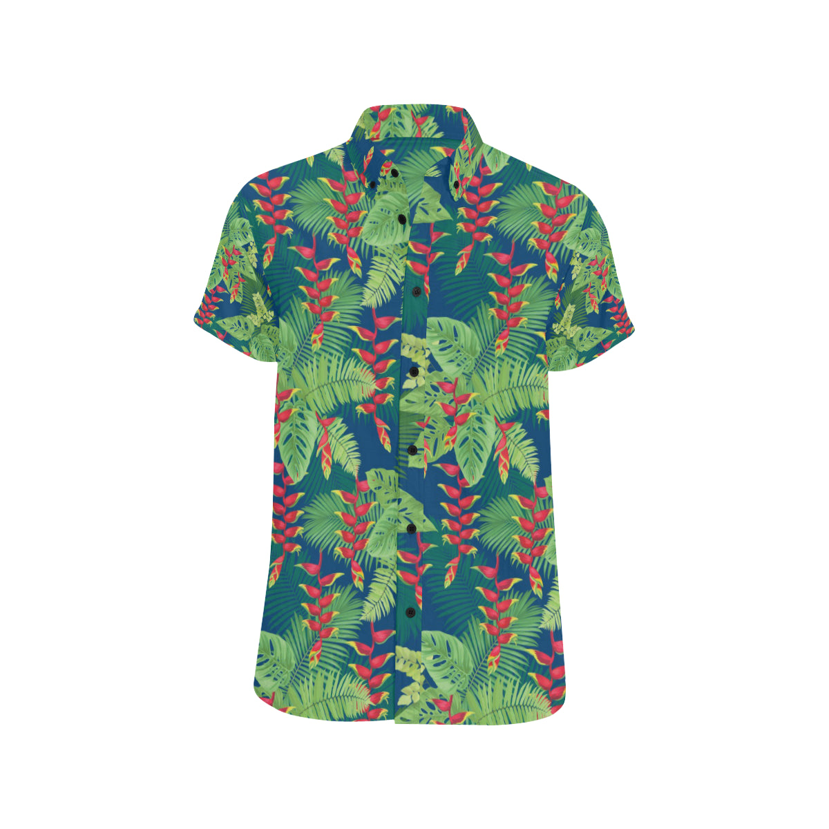 Heliconia Pattern Print Design HL08 Men's Short Sleeve Button Up Shirt