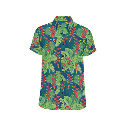 Heliconia Pattern Print Design HL08 Men's Short Sleeve Button Up Shirt