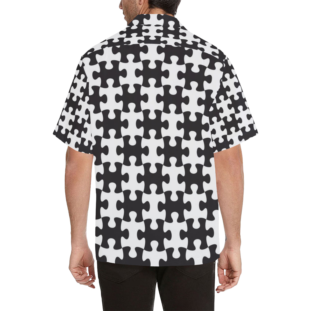 Puzzle Black White Pattern Print Design A02 Men's Hawaiian Shirt