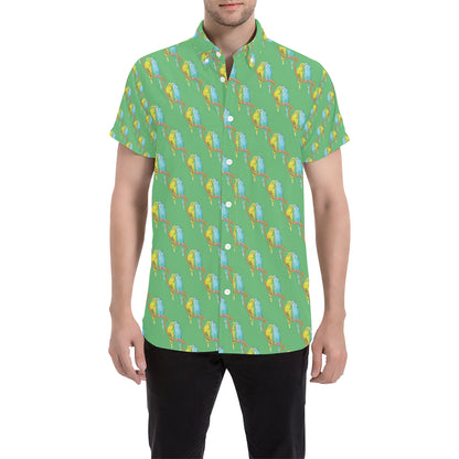 Budgerigar Pattern Print Design 01 Men's Short Sleeve Button Up Shirt