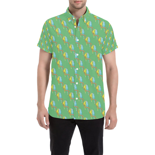 Budgerigar Pattern Print Design 01 Men's Short Sleeve Button Up Shirt