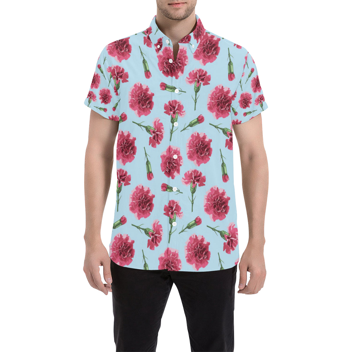 Carnations Pattern Print Design CN01 Men's Short Sleeve Button Up Shirt