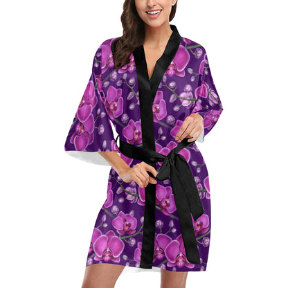 Orchid Pattern Print Design A03 Women's Short Kimono