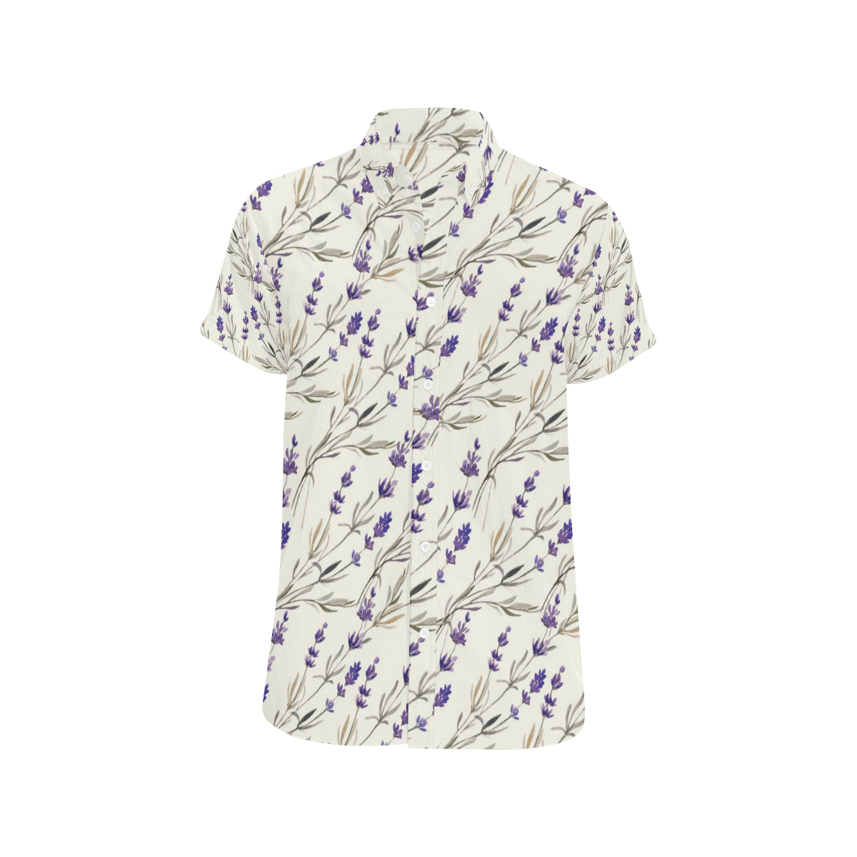 Lavender Pattern Print Design 01 Men's Short Sleeve Button Up Shirt