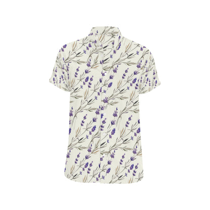 Lavender Pattern Print Design 01 Men's Short Sleeve Button Up Shirt