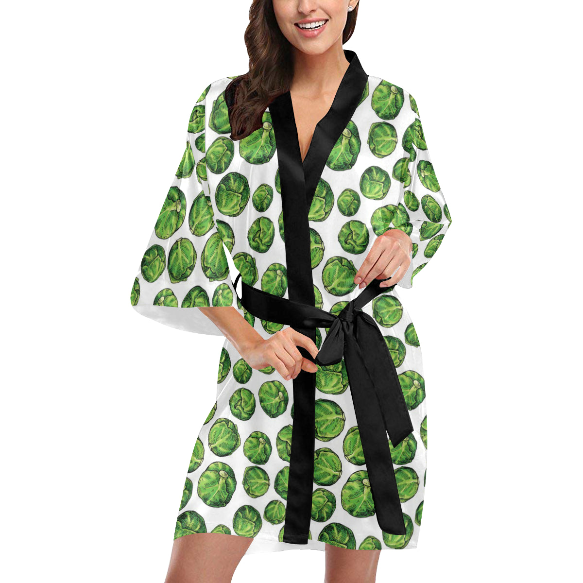 Brussels Sprouts Pattern Print Design 02 Women's Short Kimono