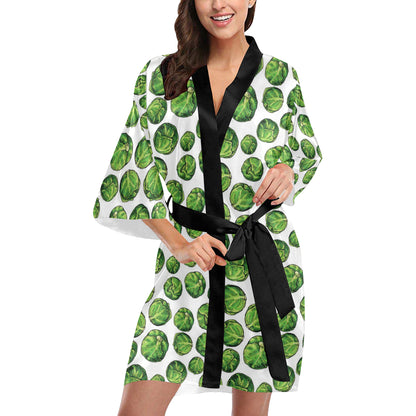 Brussels Sprouts Pattern Print Design 02 Women's Short Kimono