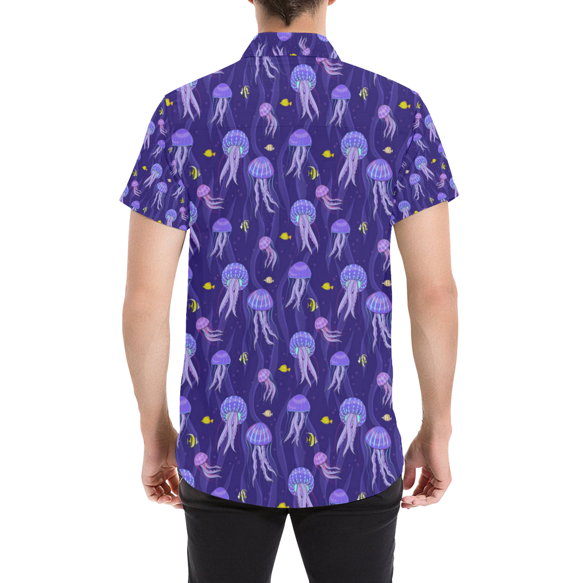 Jellyfish Style Print Men's Short Sleeve Button Up Shirt