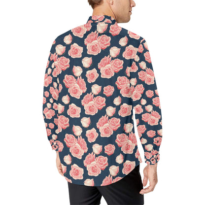 Rose Pattern Print Design A03 Men's Long Sleeve Shirt