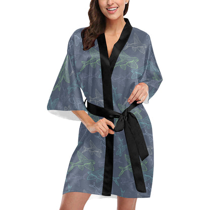 Flying Fish Pattern Print Design 02 Women's Short Kimono
