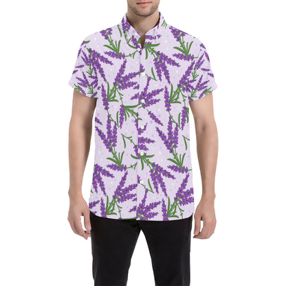 Lavender Pattern Print Design LV02 Men's Short Sleeve Button Up Shirt