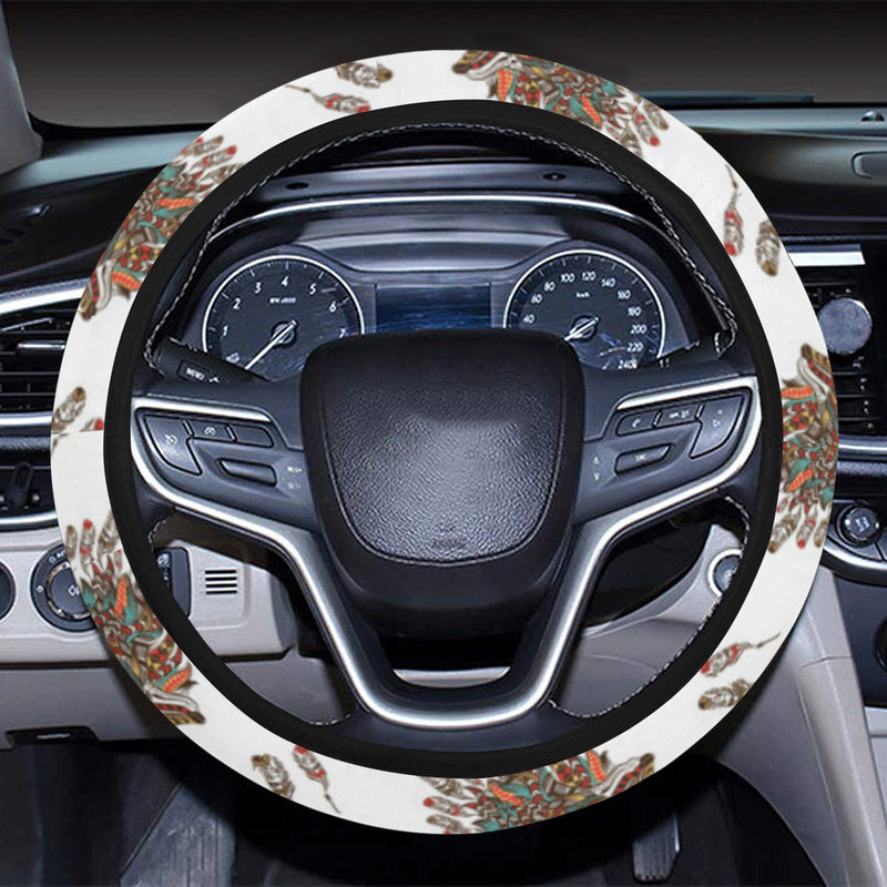 Aztec Wolf Pattern Print Design 02 Steering Wheel Cover with Elastic Edge