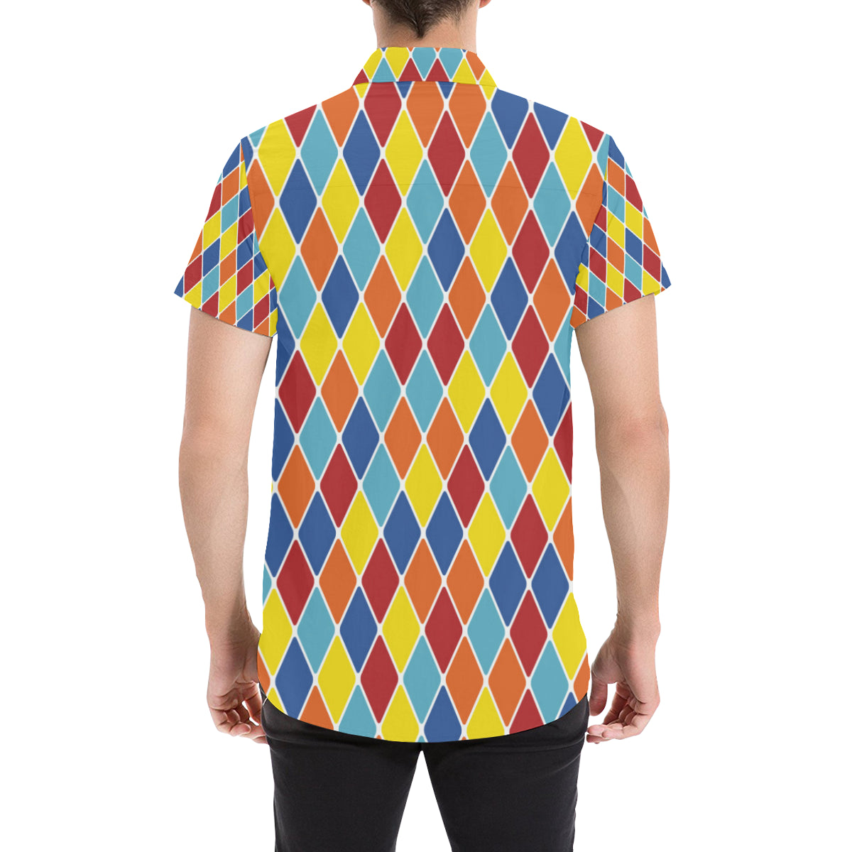 Harlequin Pattern Print Design 01 Men's Short Sleeve Button Up Shirt