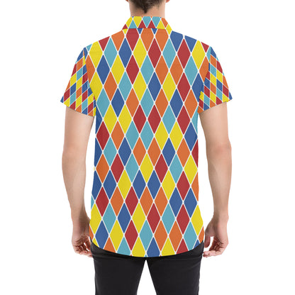 Harlequin Pattern Print Design 01 Men's Short Sleeve Button Up Shirt
