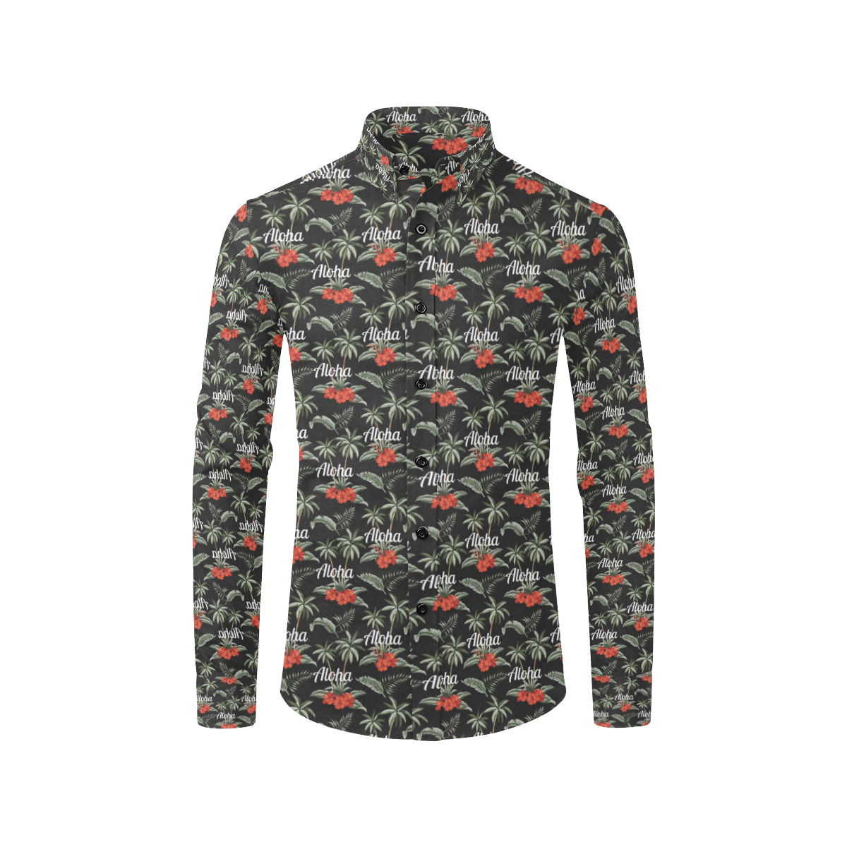 Aloha Palm Tree Design Themed Print Men's Long Sleeve Shirt