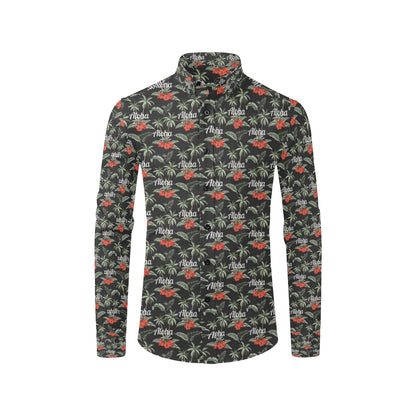 Aloha Palm Tree Design Themed Print Men's Long Sleeve Shirt