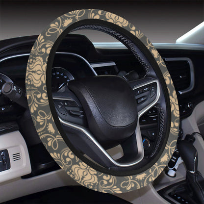 Damask Elegant Luxury Print Pattern Steering Wheel Cover with Elastic Edge