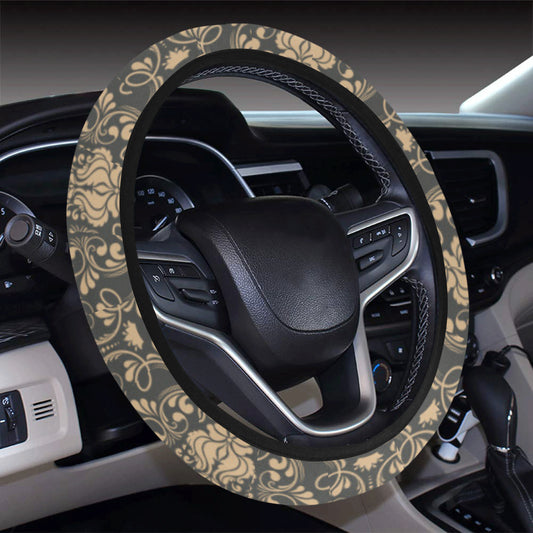 Damask Elegant Luxury Print Pattern Steering Wheel Cover with Elastic Edge