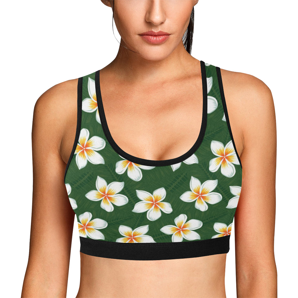 White Plumeria Pattern Print Design PM020 Sports Bra