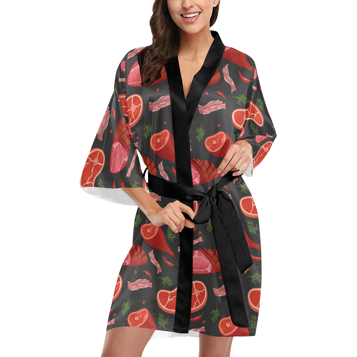 Meat Pattern Print Design 03 Women's Short Kimono