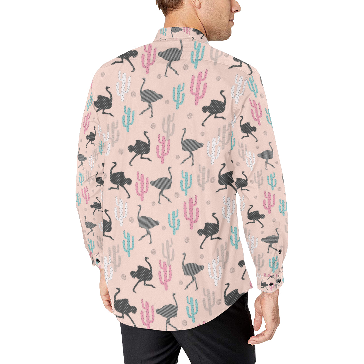 Ostrich Pattern Print Design 03 Men's Long Sleeve Shirt