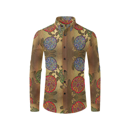 Sea Turtle Tribal Colorful Men's Long Sleeve Shirt
