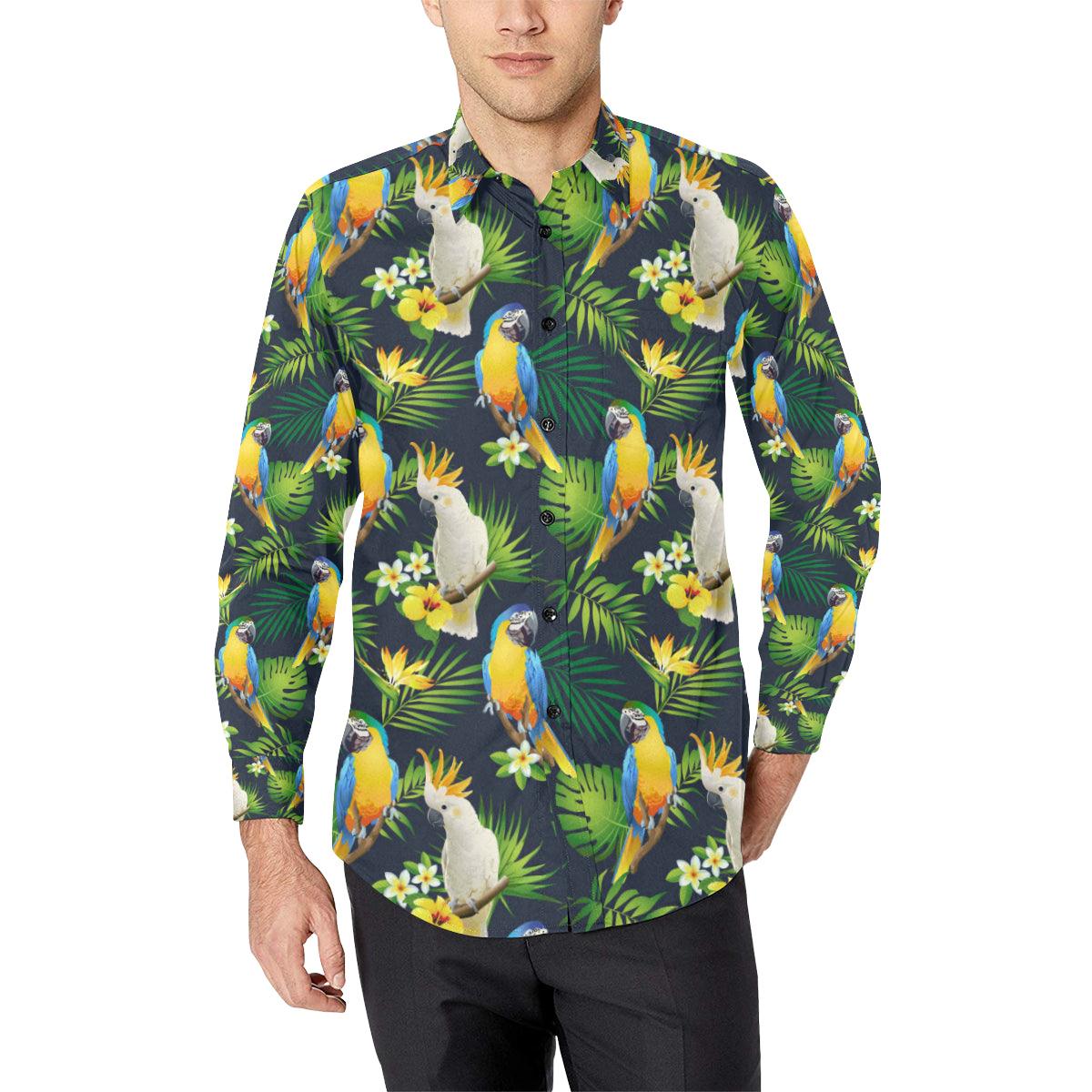 Parrot Pattern Print Design A03 Men's Long Sleeve Shirt