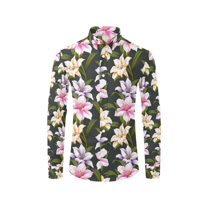 Lily Pattern Print Design LY01 Men's Long Sleeve Shirt