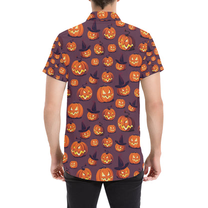 Halloween Pumpkin Pattern Print Design 03 Men's Short Sleeve Button Up Shirt