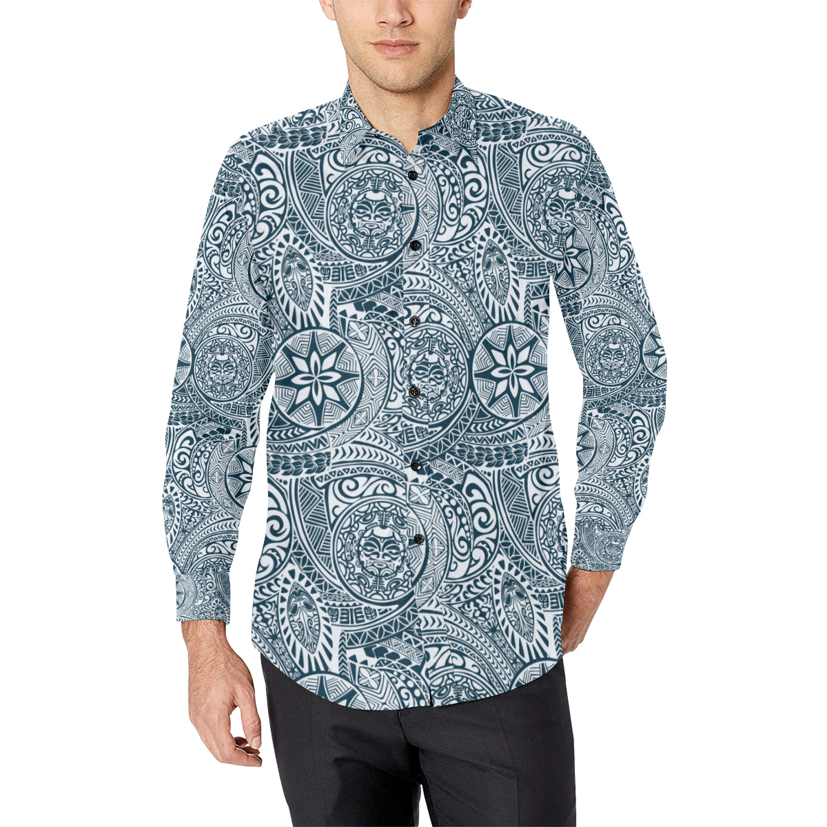 Polynesian Pattern Print Design A03 Men's Long Sleeve Shirt