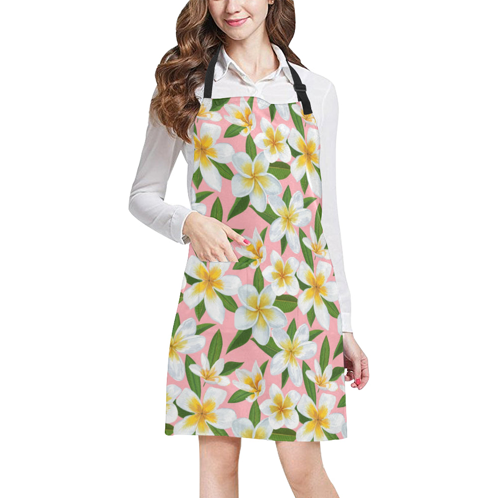 White Plumeria Pattern Print Design PM011 Apron with Pocket
