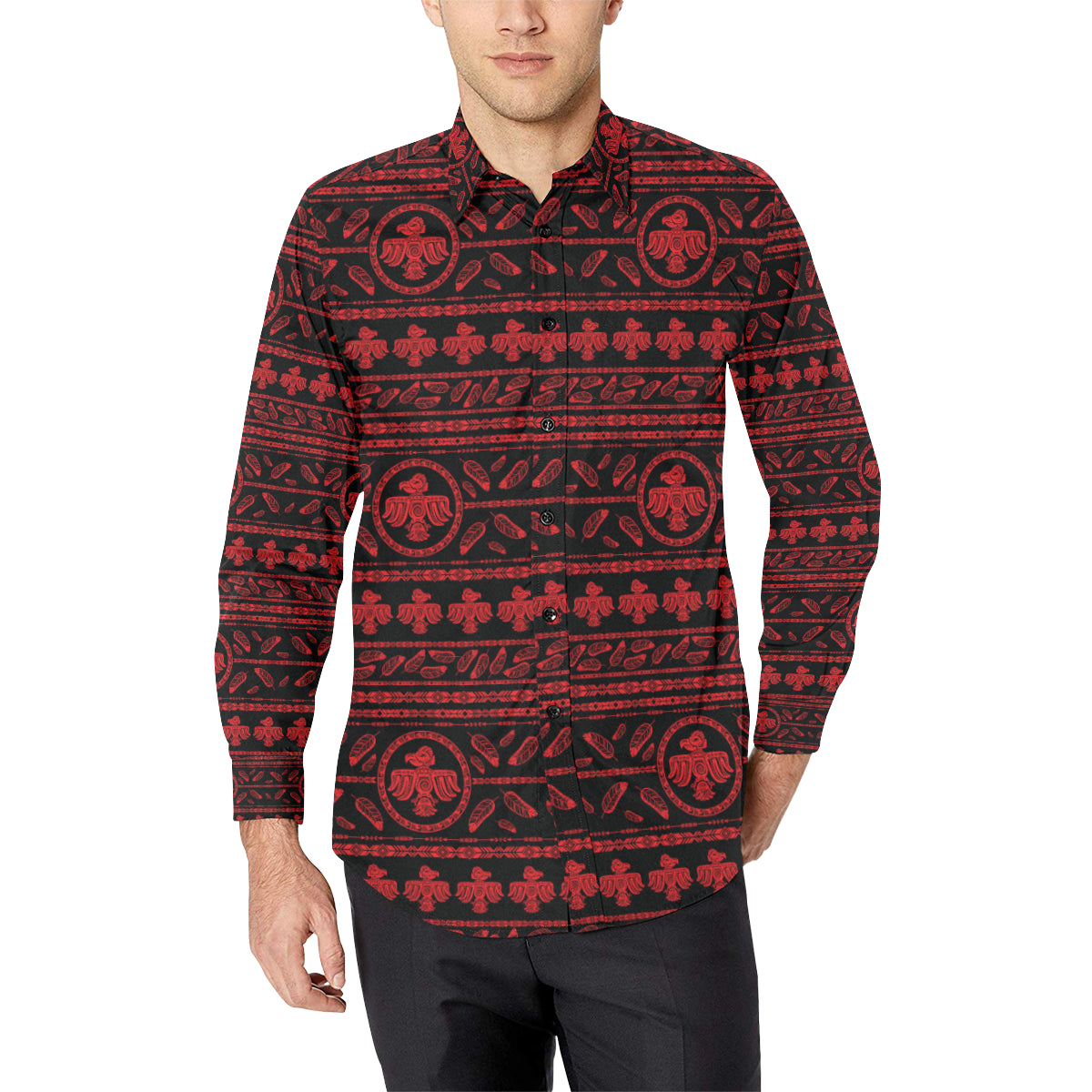 Native American Eagle Themed Print Men's Long Sleeve Shirt