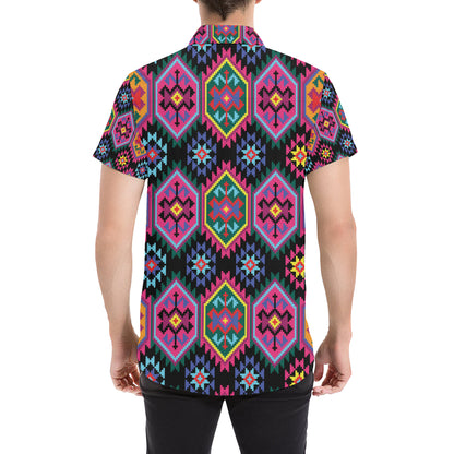 Mexican Pattern Print Design 02 Men's Short Sleeve Button Up Shirt