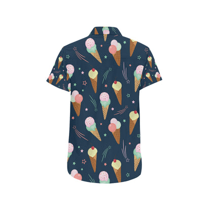 Ice Cream Pattern Print Design 04 Men's Short Sleeve Button Up Shirt