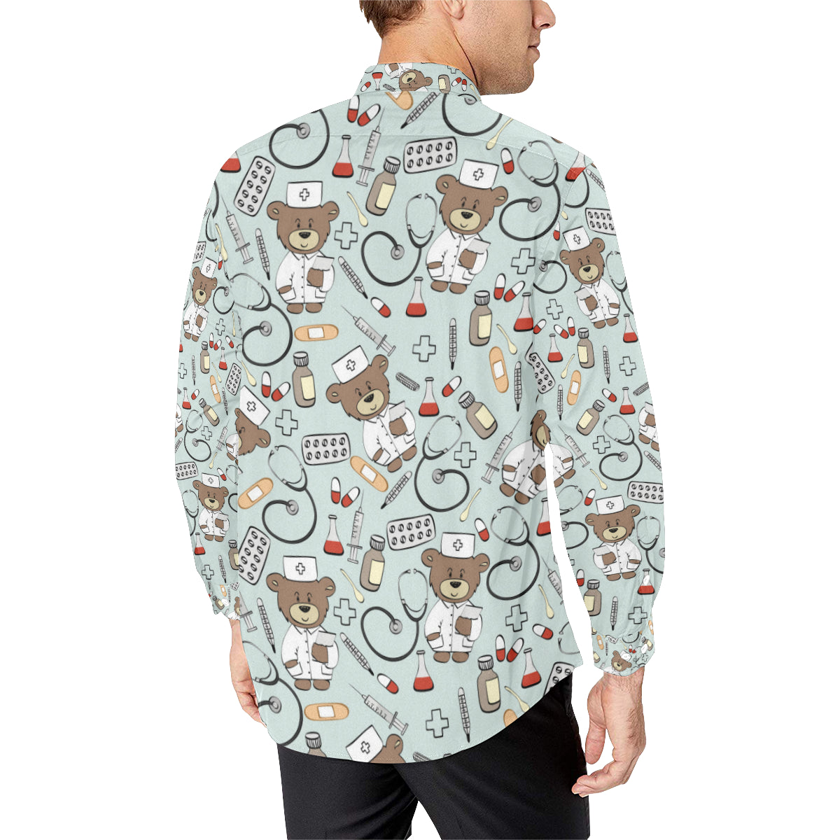 Nurse Bear Pattern Print Design A01 Men's Long Sleeve Shirt