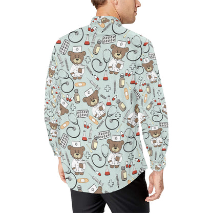 Nurse Bear Pattern Print Design A01 Men's Long Sleeve Shirt
